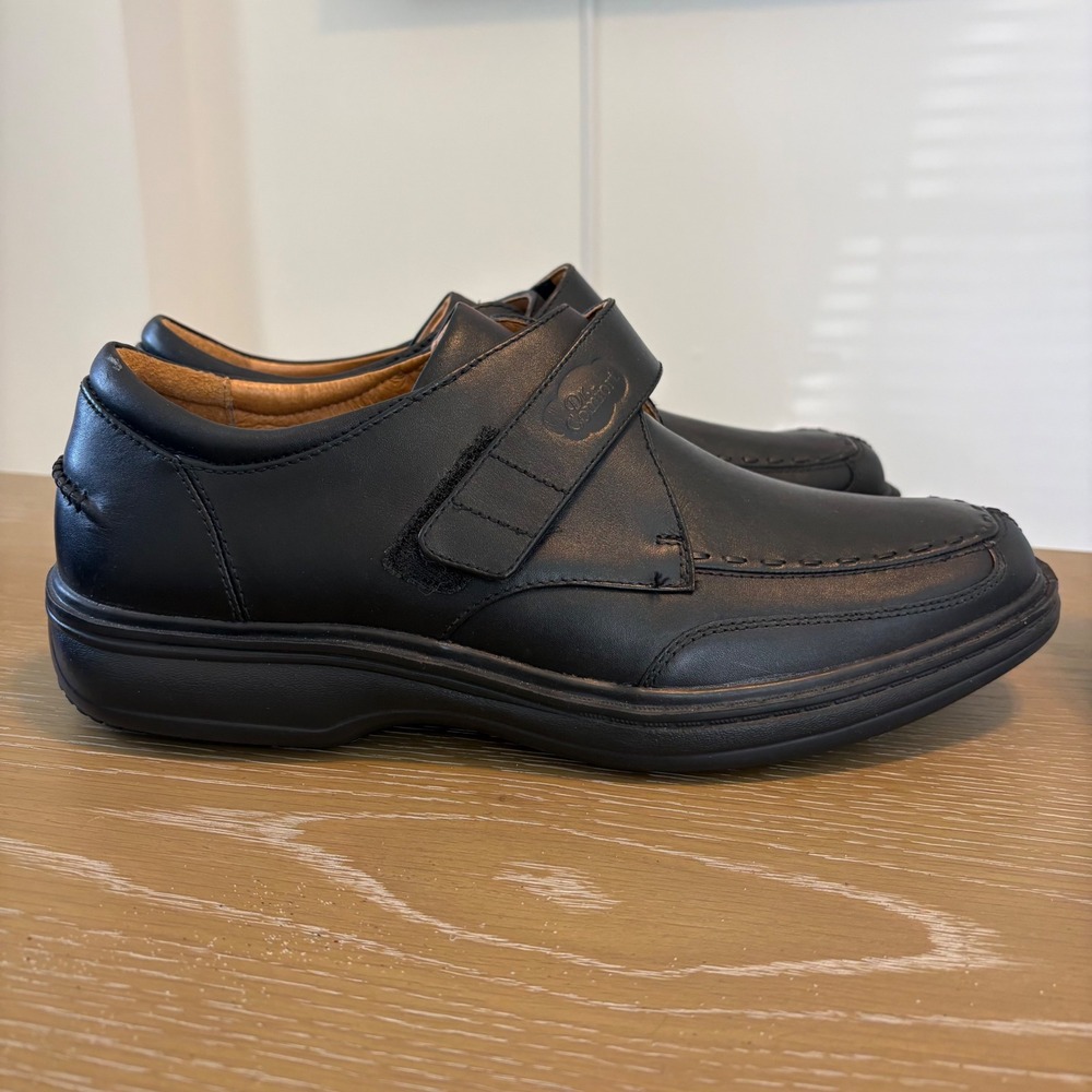 Dr Comfort Frank Black Leather Hook and Loop Dress Shoes Mens 10.5W 6210 Wide